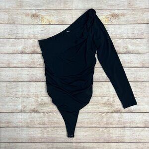 Abercrombie & Fitch Black One Shoulder Bodysuit Size M Long Sleeve Ruched